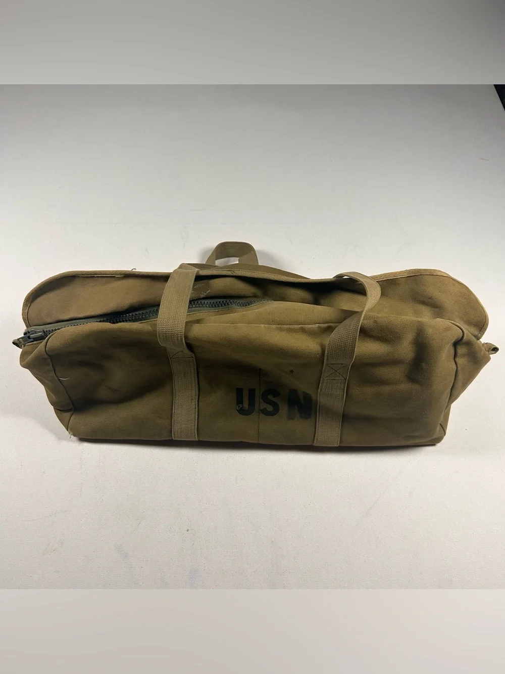 WWII USA USN Military Canvas Duffel Bag Double Strap Vintage Army Field Gear